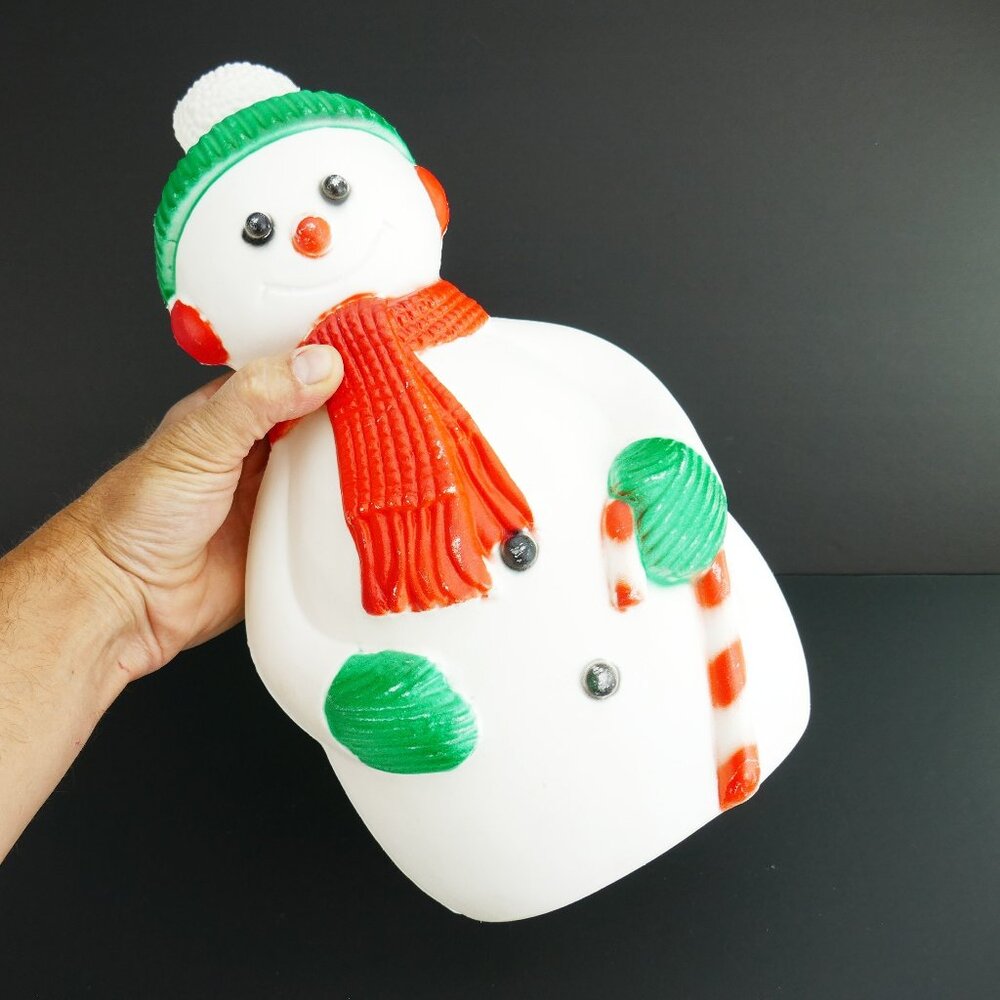 VTG 1980s Plastic Snowman 14" Blow Mold w/ Working Light, Retro Christmas Decor